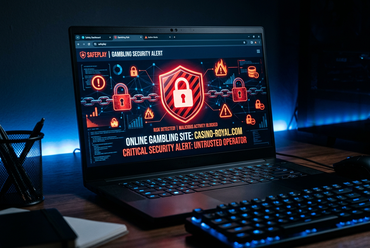 Digital security concepts with warning signs for online safety.